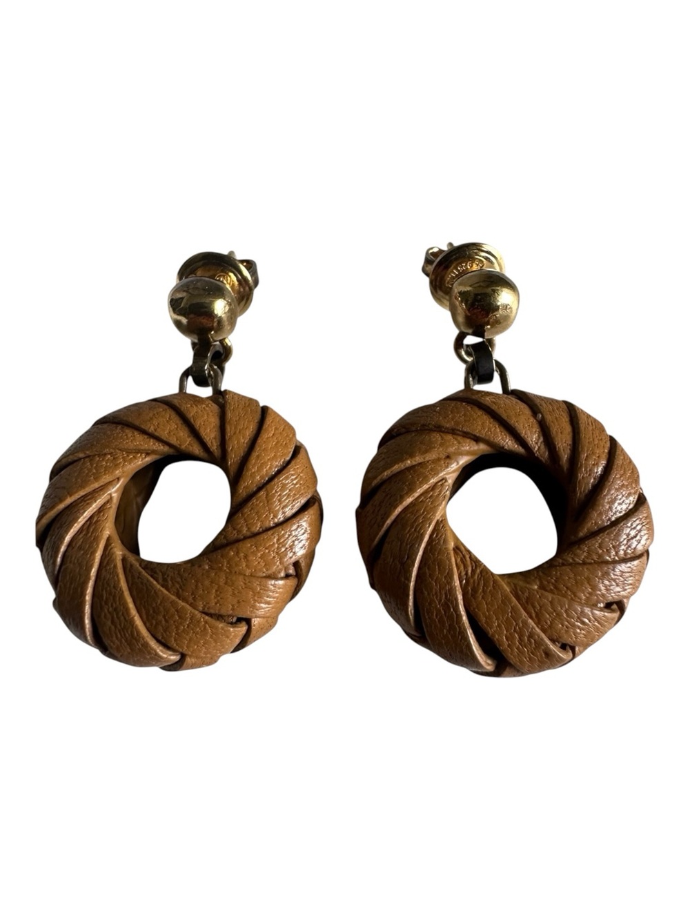 Bottega Veneta Brown Nappa Leather Twist Donut Drop Earrings Gold Hardware - Picture 6 of 7